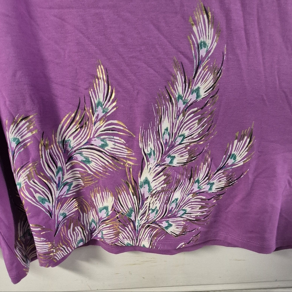 Chicos Foiled Touch of Cool Feather Print Long Sleeve Layering Tee Sz 3 XL - Picture 3 of 9